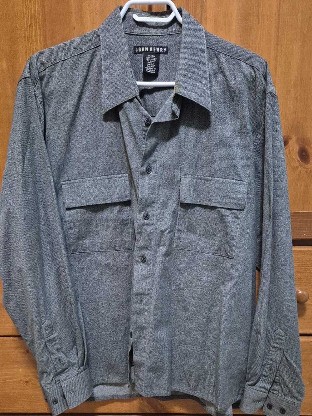 Men's long sleeve button-up shirt.